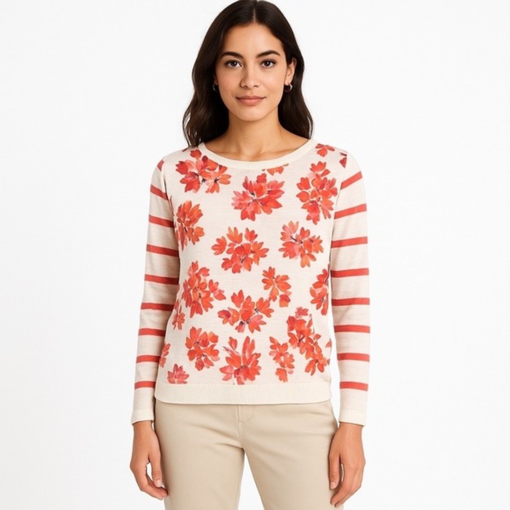 Ann Taylor‎ LOFT Floral Stripe Lightweight Knit Sweater S Cottagecore Chic 51-18